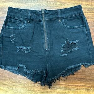 Forever 21 Black Frayed Jean Shorts